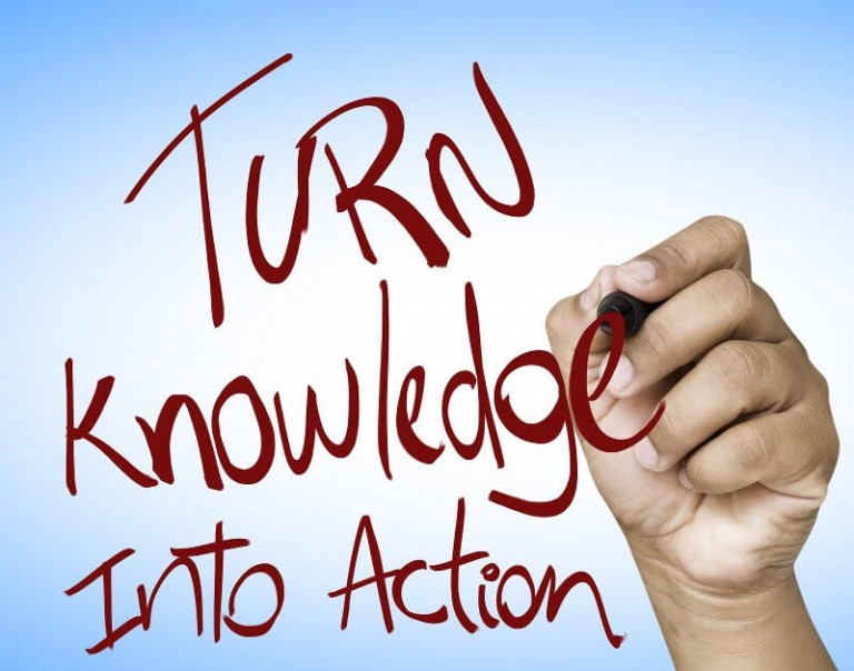 Turn Knowledge into action written on wipe board - Custodian